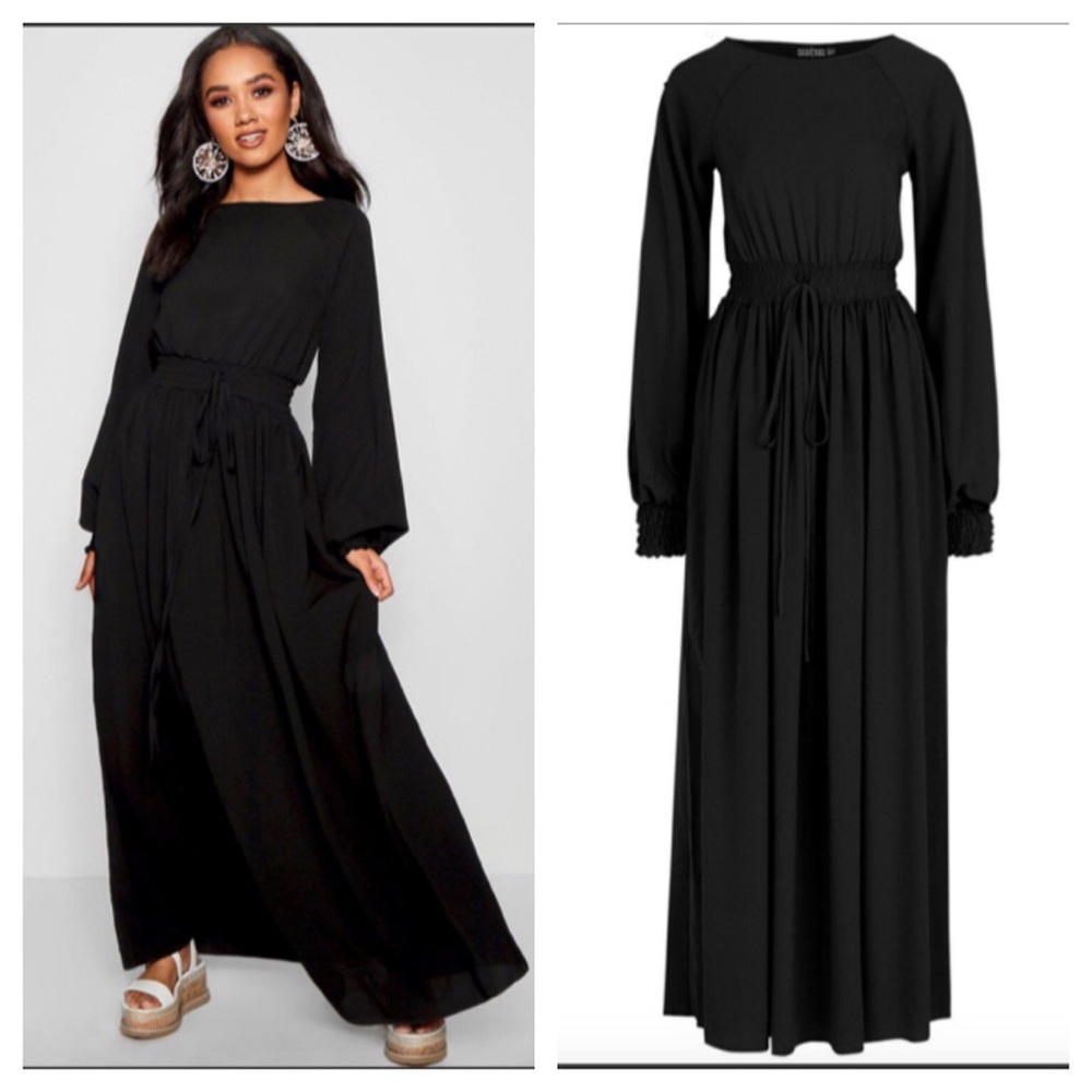 Boohoo shirred waist & cuff maxi dress size US 6